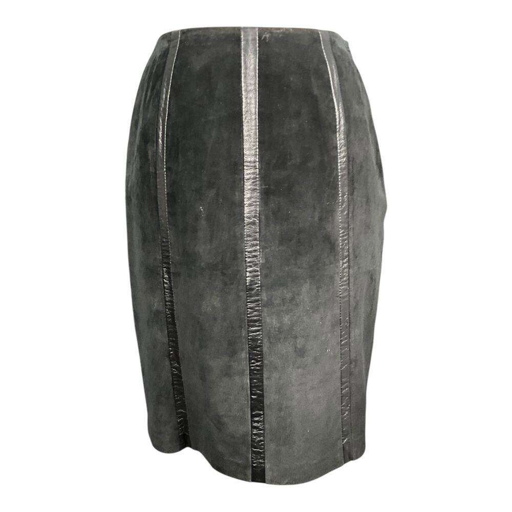 Alfani Black Leather Pencil Skirt Size 4 Faux Suede Panel Leather Detail Lined